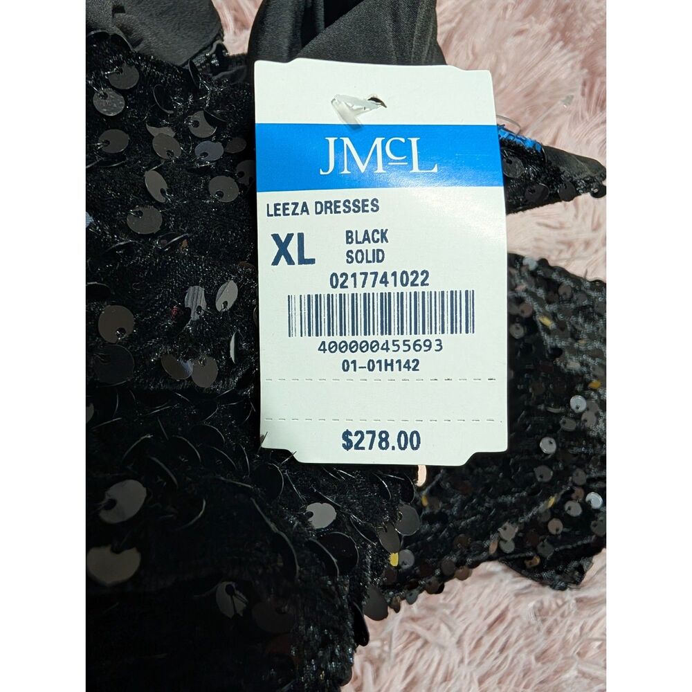 J. McLaughlin Leeza Sequin Dress XL Black Mock Neck 3/4 Sleeve NWT Quiet Luxury - Picture 6 of 11